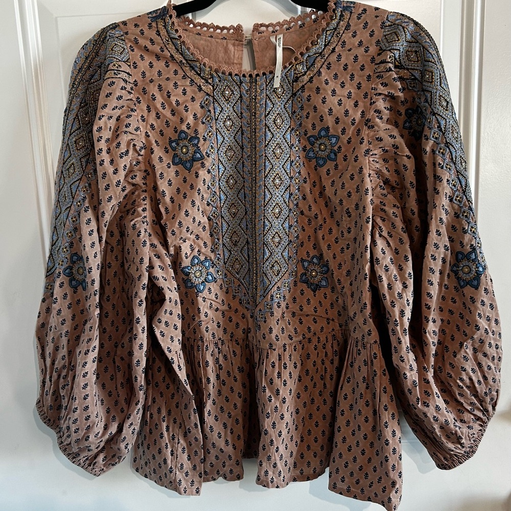Anthropologie Embroidered  Blouse with Puff Sleeves Sz XL - Picture 7 of 8
